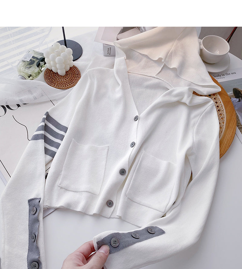 Knitwear Casual Short Hooded Coat long sleeve top  6453