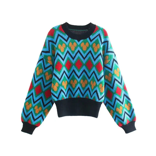 Retro design sense minority color matching Pullover Sweater sweater  7415