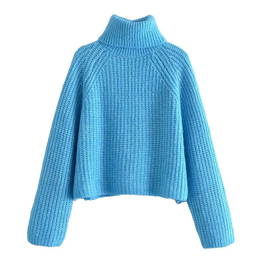 Lazy wind high neck spike knit sweater short sweater  7457