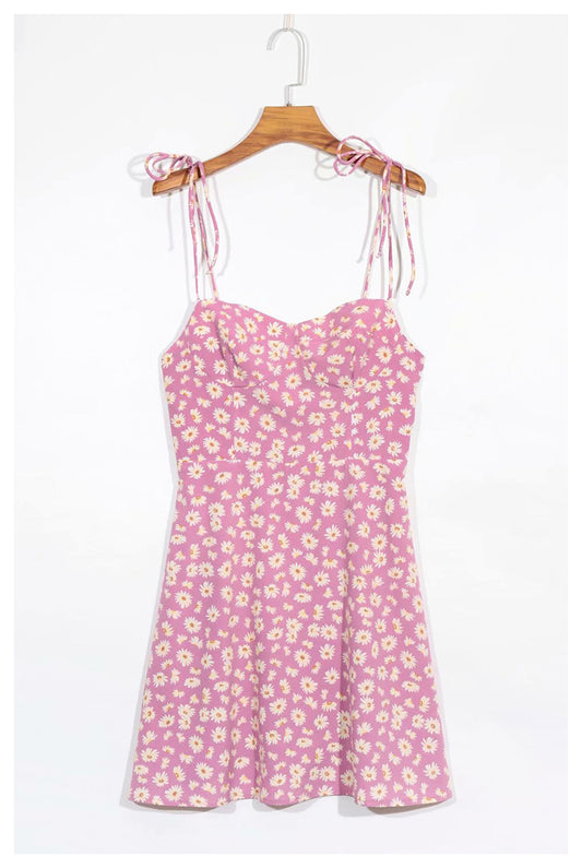 Daisy print A-line suspender dress  7035