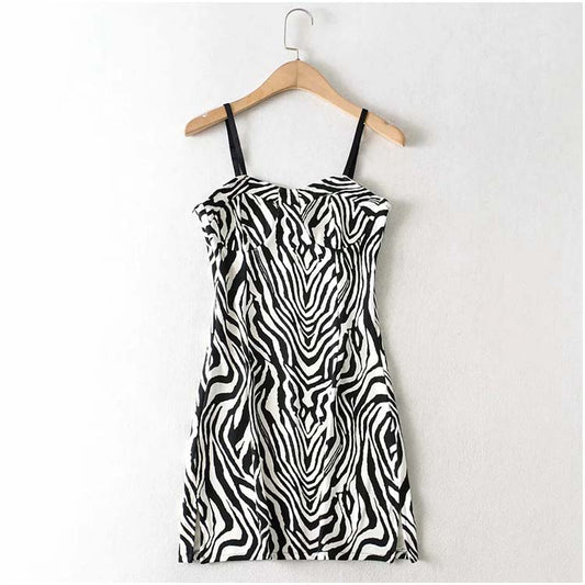 Tief ausgeschnittenes Strapskleid, sexy, schmaler, geteilter Hüftwickelrock 7120