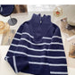 New Korean Lapel Half Zip stripe contrast stitching long sleeve top  6118