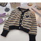 Niche fashion retro contrast striped long sleeved top  5883