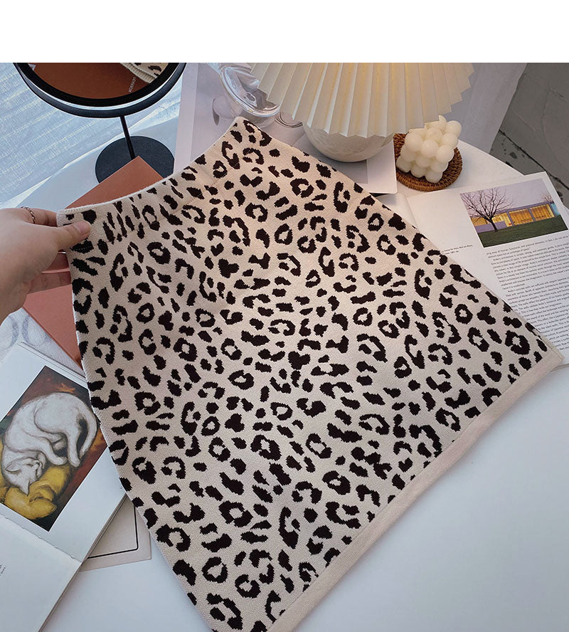 Hong Kong style leisure retro leopard print wrap hip high waist A-line skirt  5441