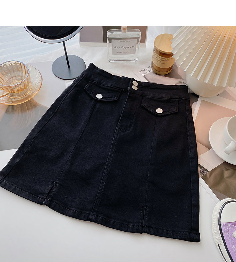 Hong Kong style retro simple slim high waist skirt fashion  5669