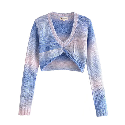 Cross design color changing exposed navel sweater  7422