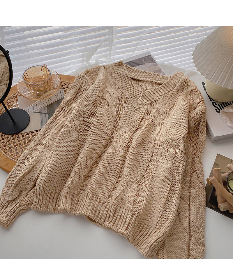 Long sleeve solid V-Neck Sweater is thin, gentle and versatile top  6729