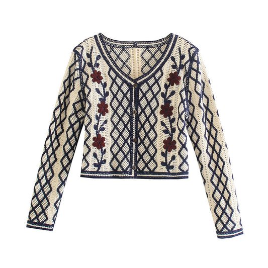 Französischer Vintage-Pullover mit Blumenstickerei 7462