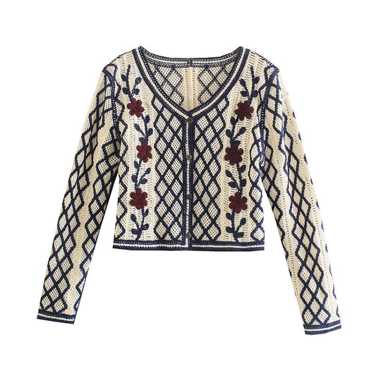 Französischer Vintage-Pullover mit Blumenstickerei 7462