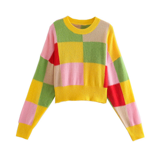 New Vintage Plaid farblich passender Pullover Pullover Damen Pullover 7523