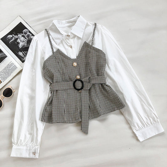 Plaid cousu à la taille avec boucle en perles vintage 6239