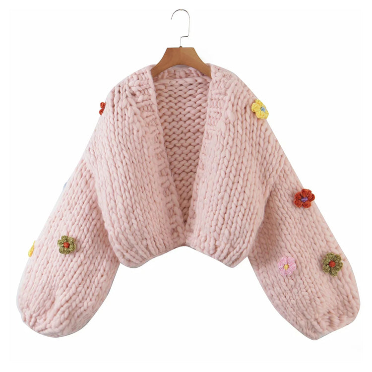 New sweet and versatile hand woven three-dimensional flower sweater  7254