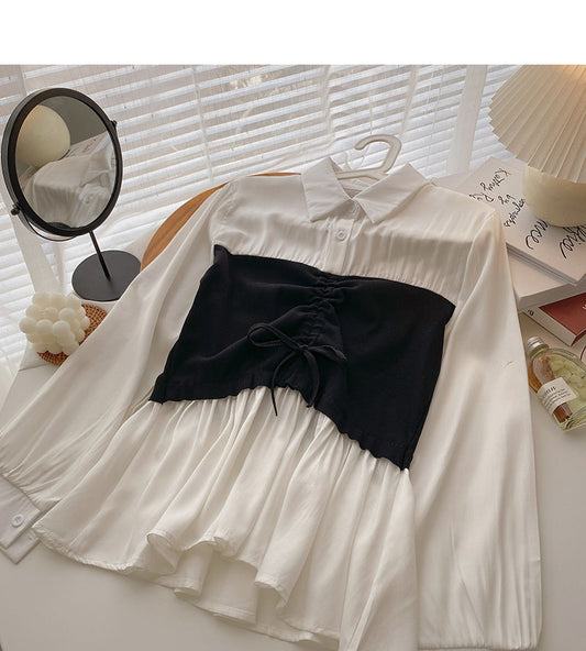 Chemise femme design minorité couleur assortie cordon de serrage faux deux pièces 6287