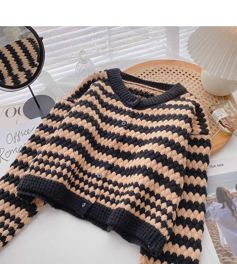 Korean version of foreign style aging stripe design long sleeve top  5914