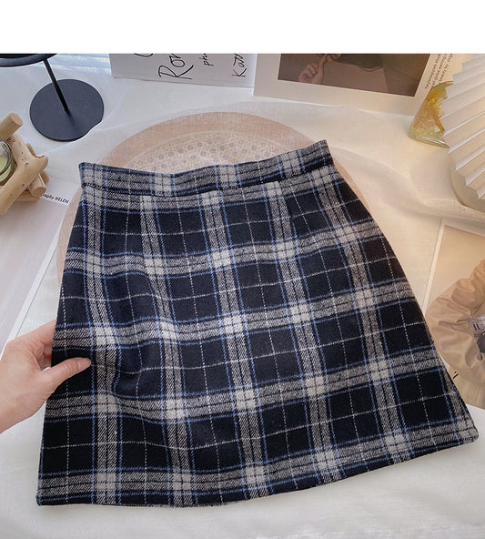 Hong Kong style retro plaid pattern shows thin high waist short skirt fashion  5624