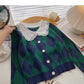Lace doll neck slim Vintage plaid sweater  6466