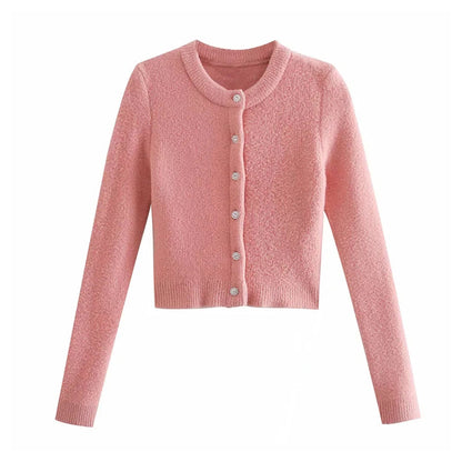 Versatile synthetic gem button knit sweater jacket  7227