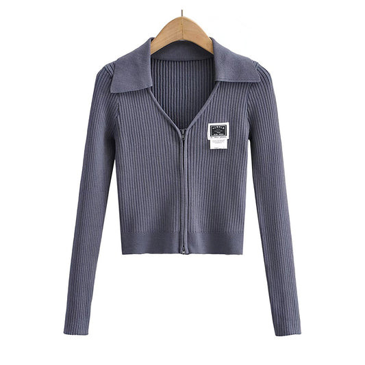 Strick-Cardigan mit V-Ausschnitt, schlank und bauchnabelfreier, kurzer, einfarbiger Pullovermantel 7452