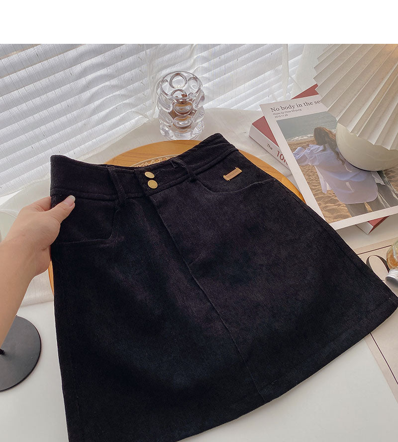 New Korean style Hong Kong style leisure solid color high waist skirt  5430