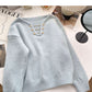 Niche design personalized V-neck bright silk long sleeve Pullover Top  6047