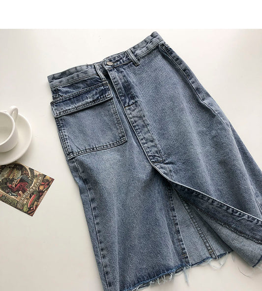 New women's Korean retro denim high waist A-line skirt  5691