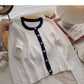 Knitted crew neck cardigan, versatile lazy long sleeve short top  6656