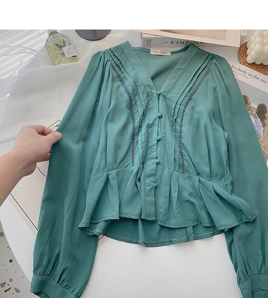 Chemise femme design minorité sensation mince col en V manches longues haut 6302