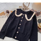 Sweet contrast lace doll Neck Long Sleeve Top  6113