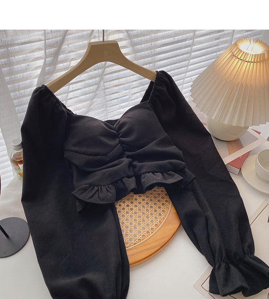 Haut coupe slim à col carré court et design de niche avec clavicule qui fuit 6325