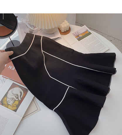 Fashion high waist wrap hip thin color block fishtail skirt  5748