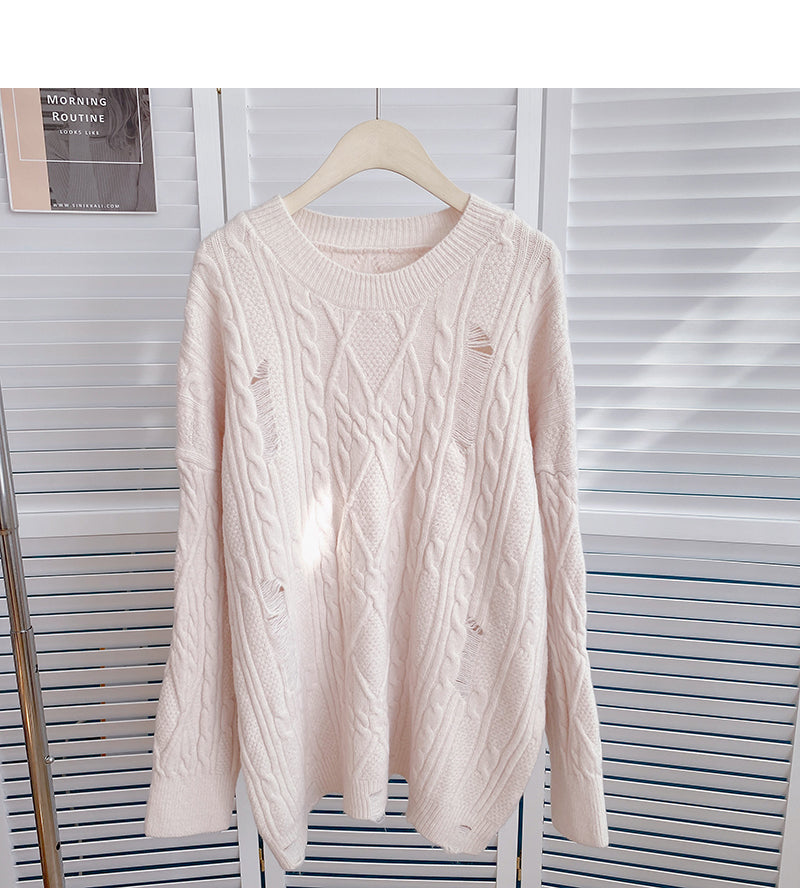 Twist solid color knitted sweater women's lazy style  6158