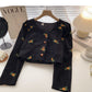 Vintage small V-Neck long sleeve corduroy blouse  6309