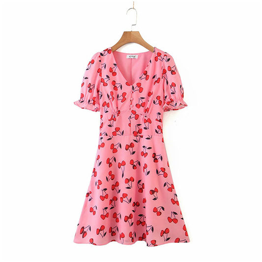 Einreihiges Rockkleid mit Rüschen und Blasenärmeln 7095