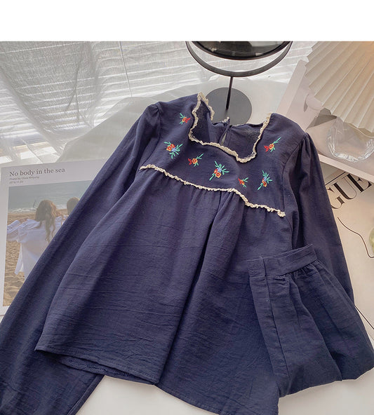 Koreanisches Design, besticktes, schmales, langärmliges Babyhemd mit quadratischem Ausschnitt 6292