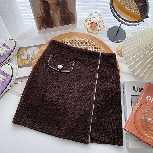 Design sense personality retro fashion versatile high waist A-line skirt  5543