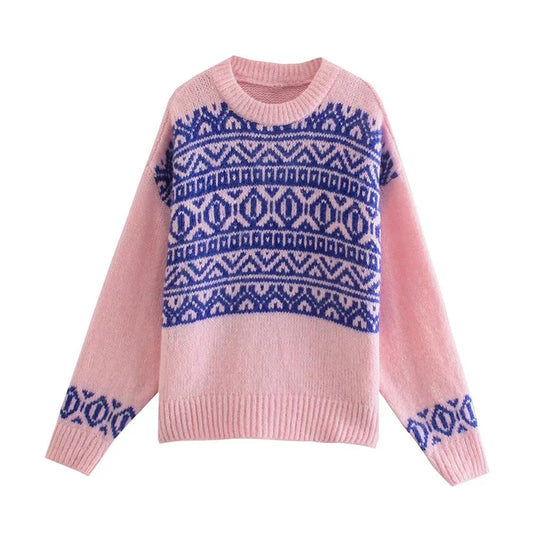 Versatile Korean jacquard loose knit sweater  7411
