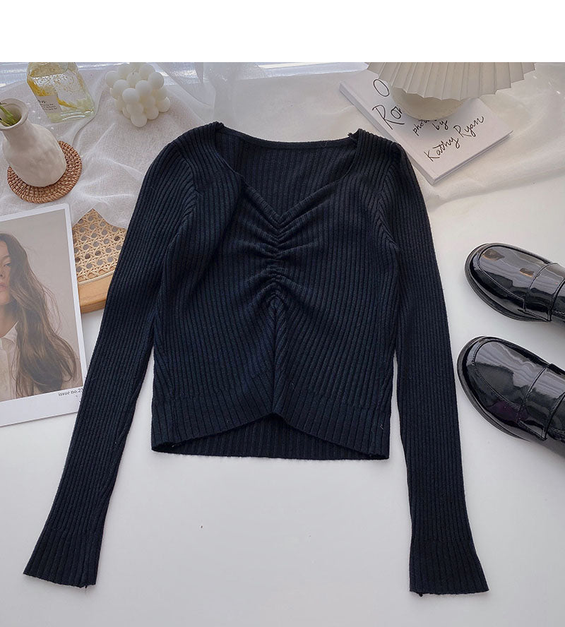 Knitwear Korean slim short thin pleated top fashion  6633