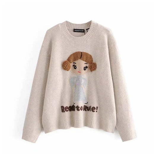 Sweet little girl jacquard cute wind loose knit sweater  7410