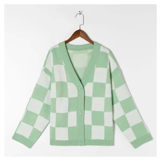 Lazy wind chessboard with sweater autumn  7403