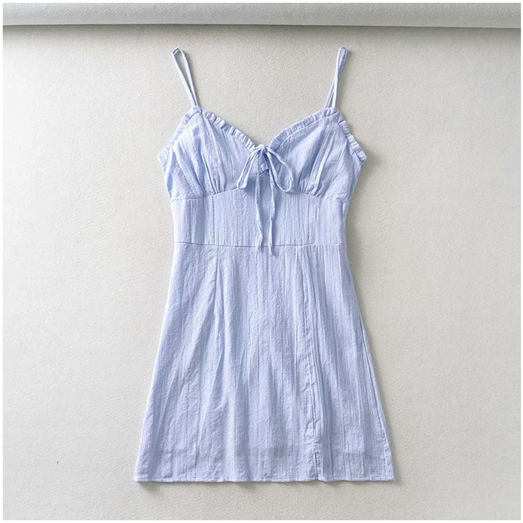 Bow suspender dress short skirt female  7080