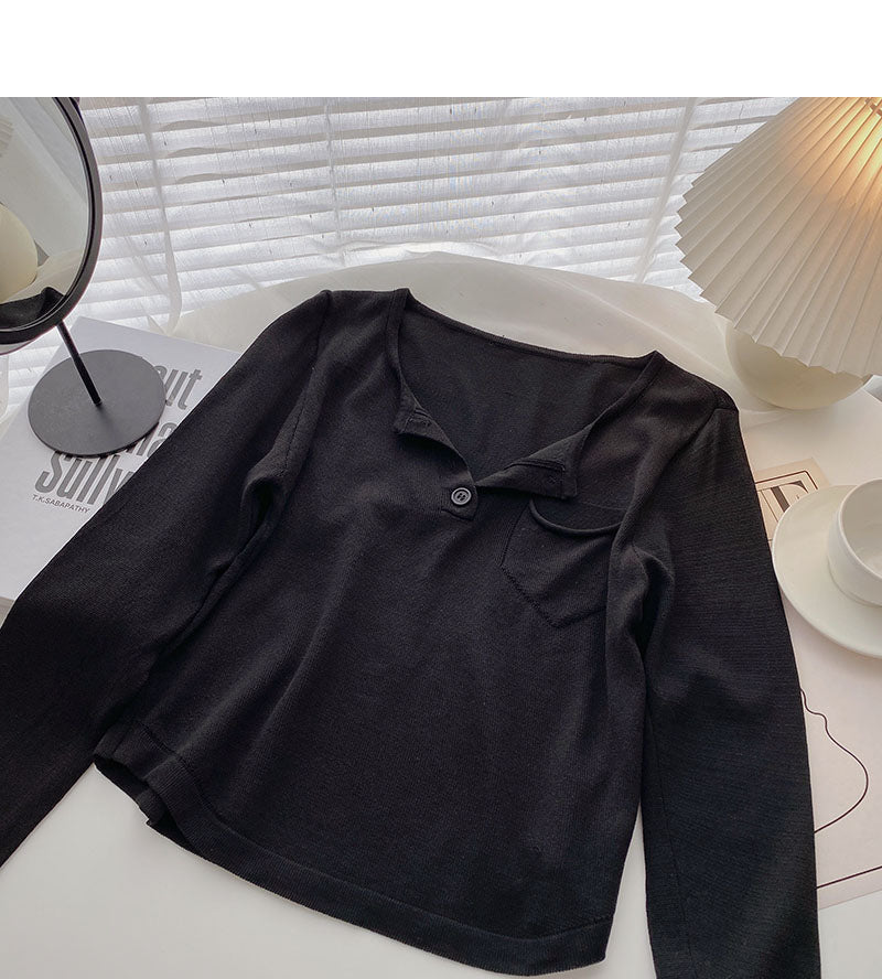 Sweater casual thin long sleeve temperament short design top  6536