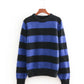 Striped crew neck Pullover long sleeve sweater loose sweater top  7458