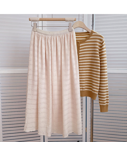 Solid color draped pleated high waist A-line skirt  5802