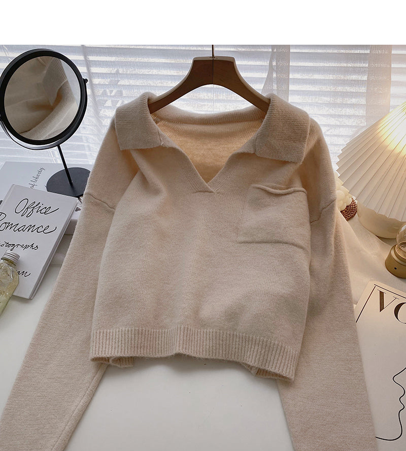 New Korean loose long sleeve short top  5904