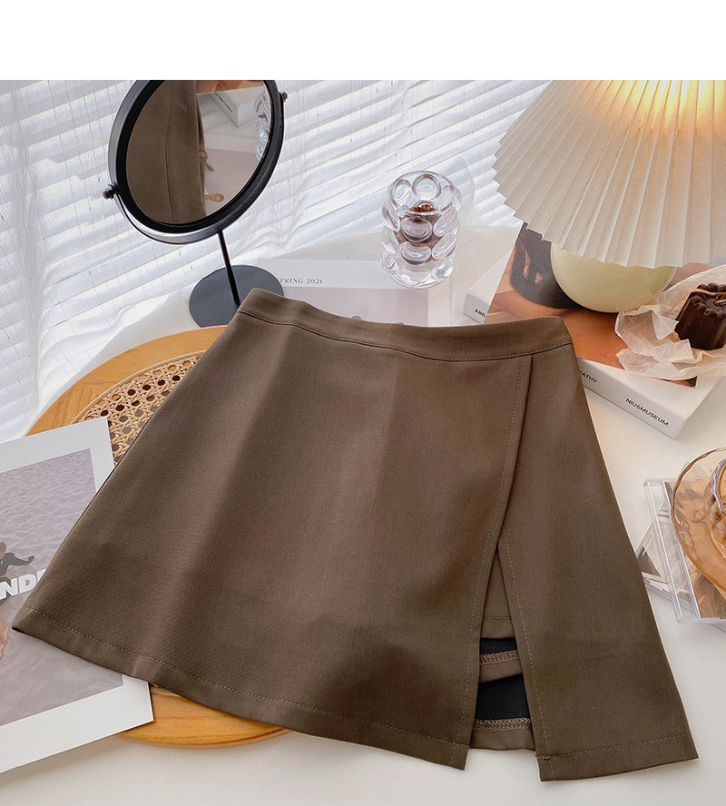 Korean solid color split light proof A-shaped skirt  5634