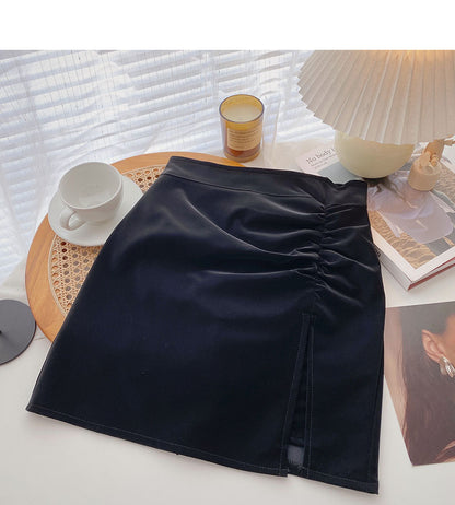 Fashionable retro pleated split thin Hip Wrap Skirt  5552