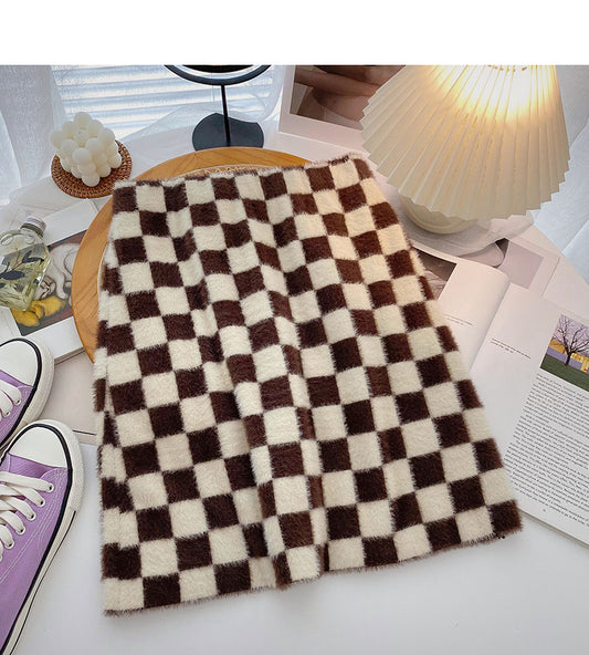 Vintage chessboard Plaid wrap hip high waist A-line skirt  5514