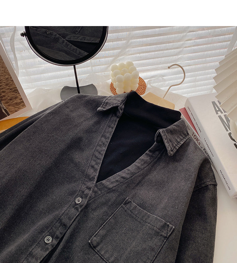 Denim Long sleeve design, stitching and thin shirt  6333