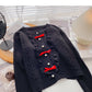 Bow round neck pearl button sweater sweet long sleeve top  6074