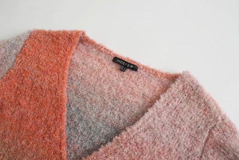 V-Neck long sleeve loose knit coat  7528